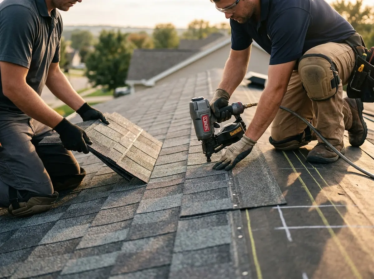 Professional roofer working on a residential roof in Wyndham